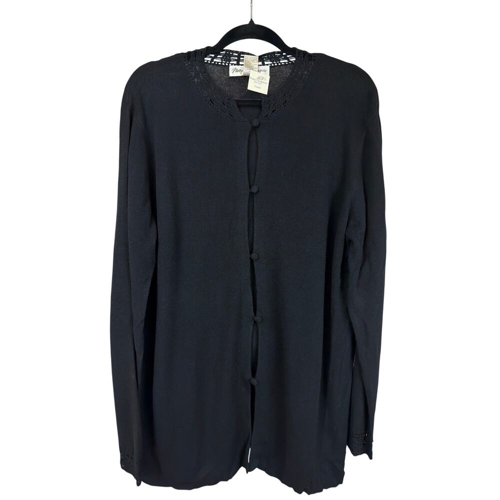 Vintage NWT Norm Thompson Black Vintage Open Weave Rayon Blend Sweater XL